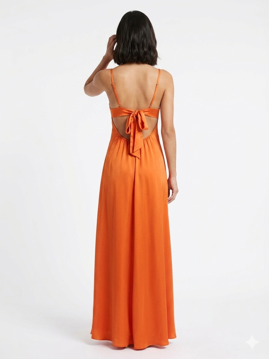 Luxury Chiffon Robe with Silk Satin Set Orange
