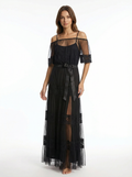 Long Dress lingerie elegant chiffon dress&tulle with lining gown ft2531