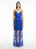 Long Dress lingerie tulle with silk satin blue ft1560