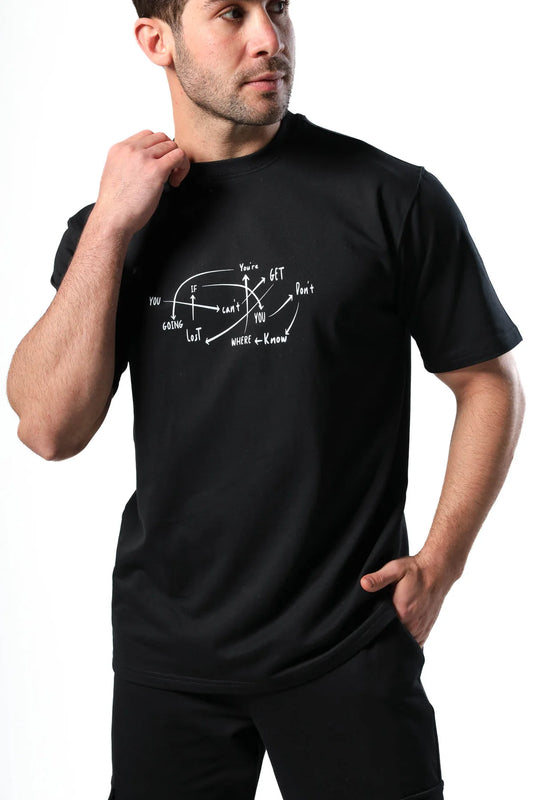 Men's pajama set with printed - Black cotton
