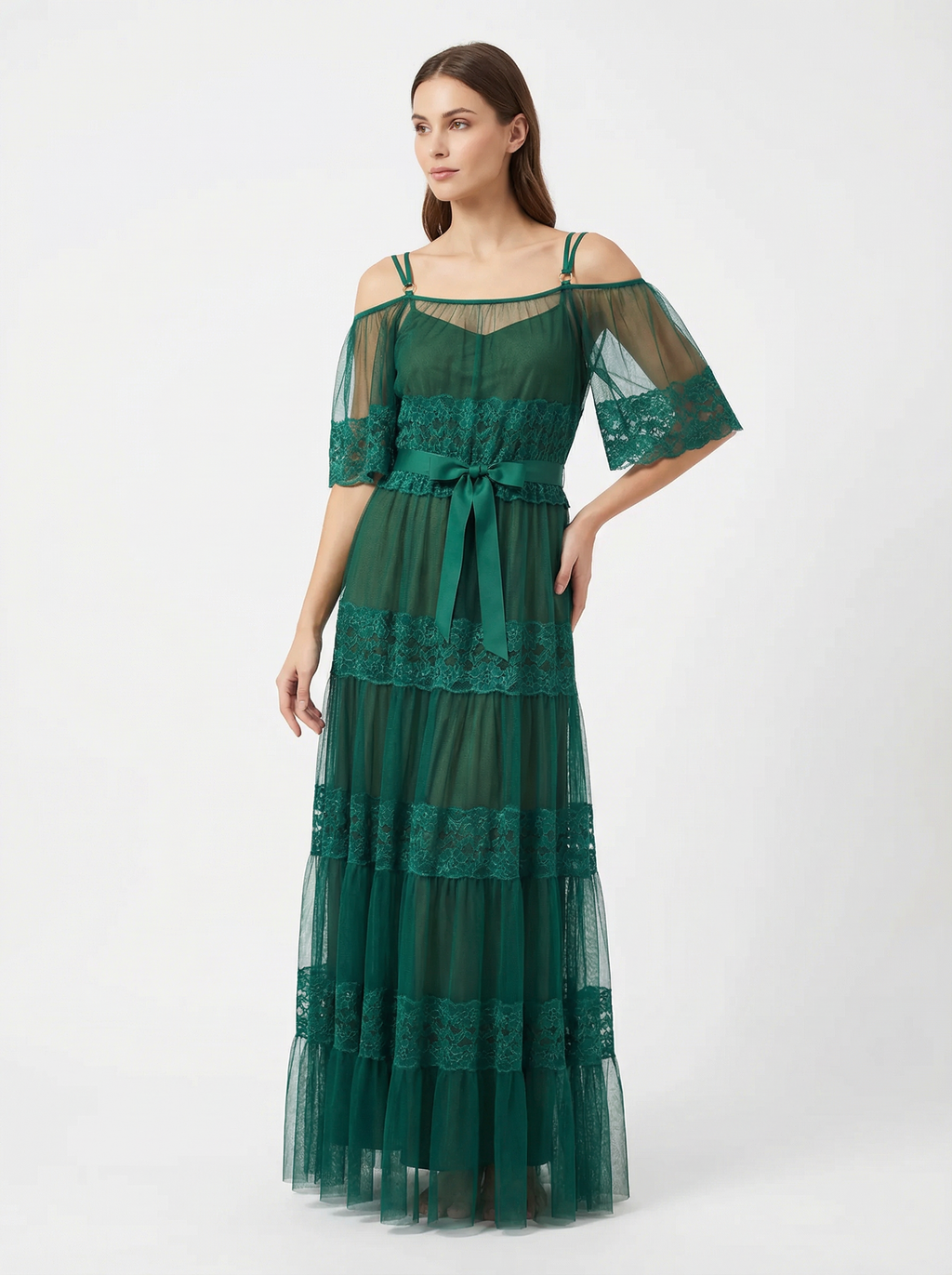 Long Dress lingerie elegant chiffon dress&tulle with lining gown ft2531
