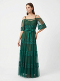 Long Dress lingerie elegant chiffon dress&tulle with lining gown ft2531