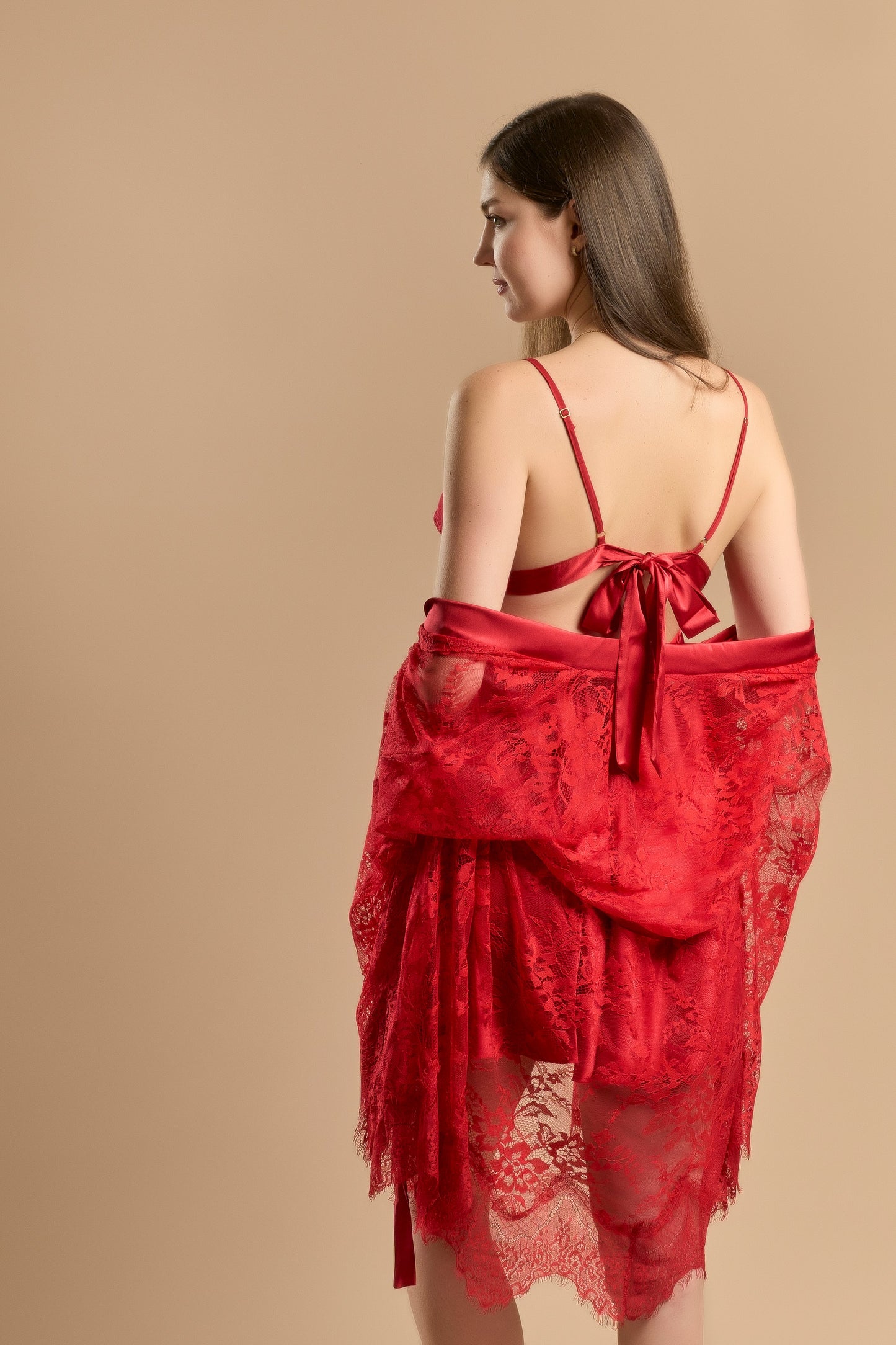 Short nightdress 2 piece satin & lace