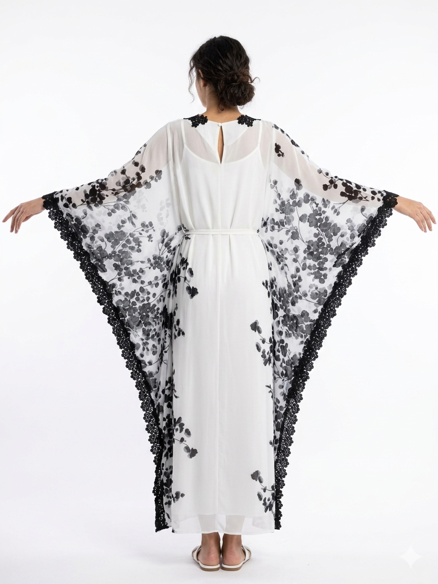 Luxury Layered Chiffon Jalabiya – White&Black