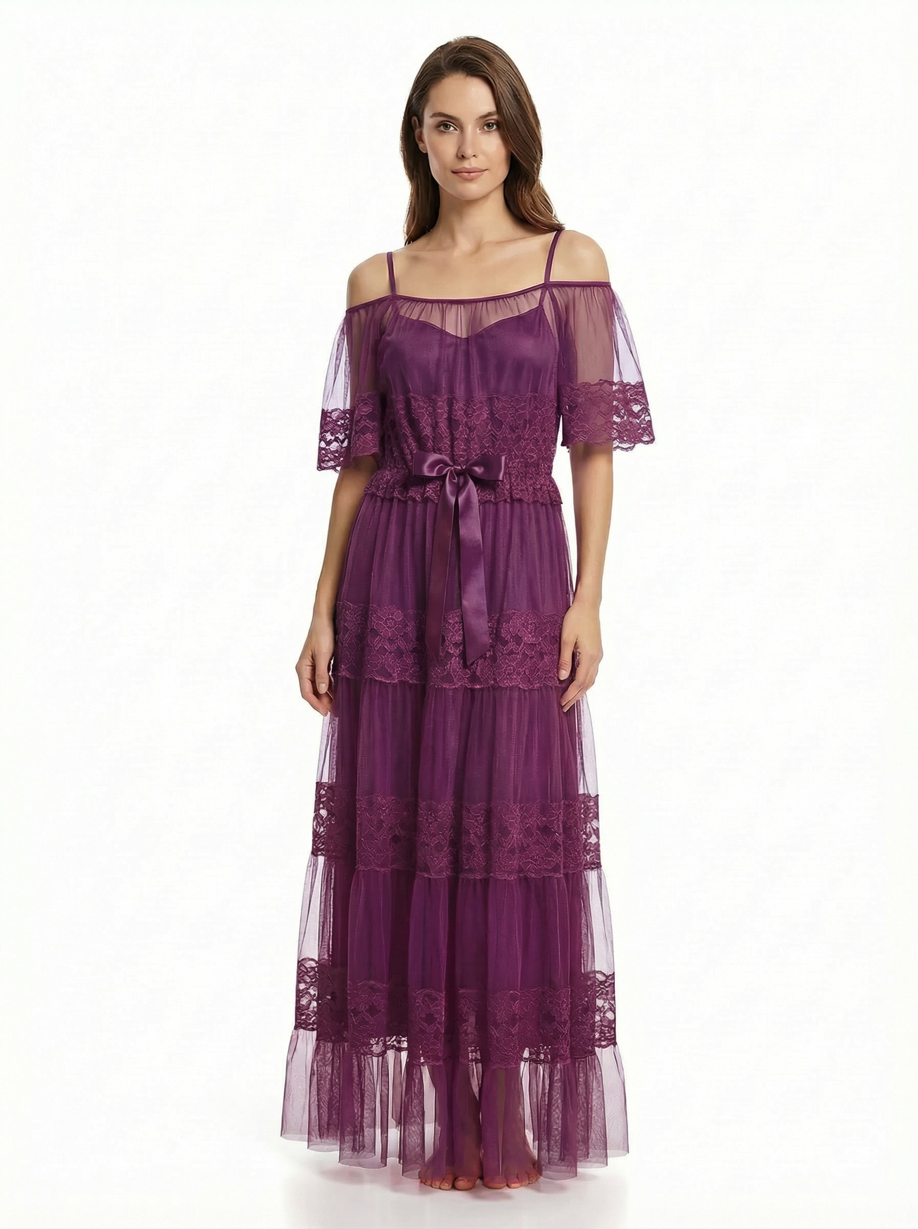 Long Dress lingerie elegant chiffon dress&tulle with lining gown ft2531