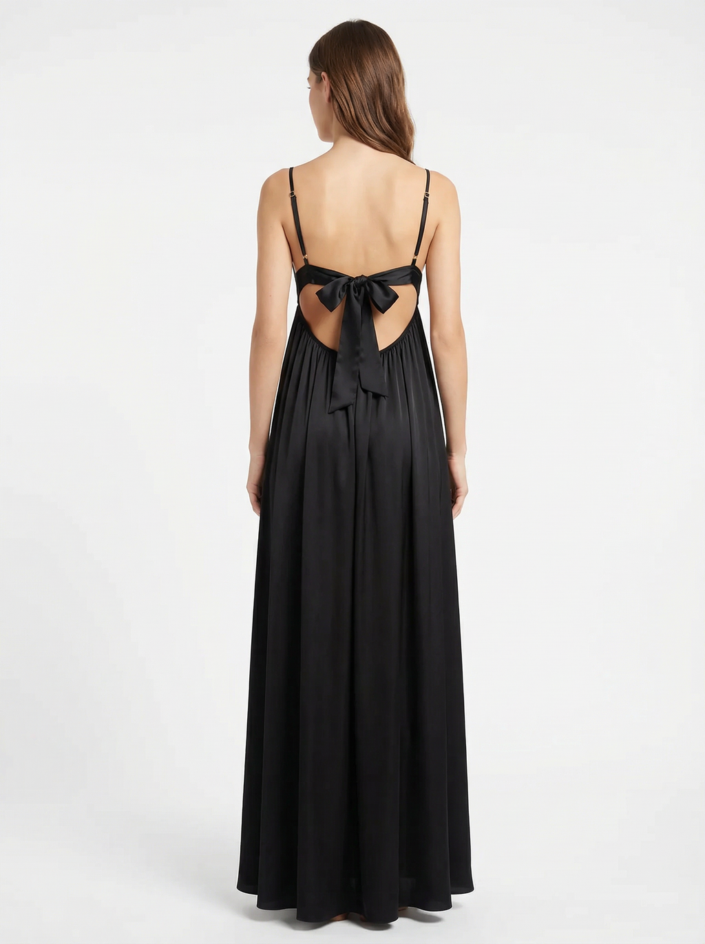 Long Dress lingerie silk satin black ft1520
