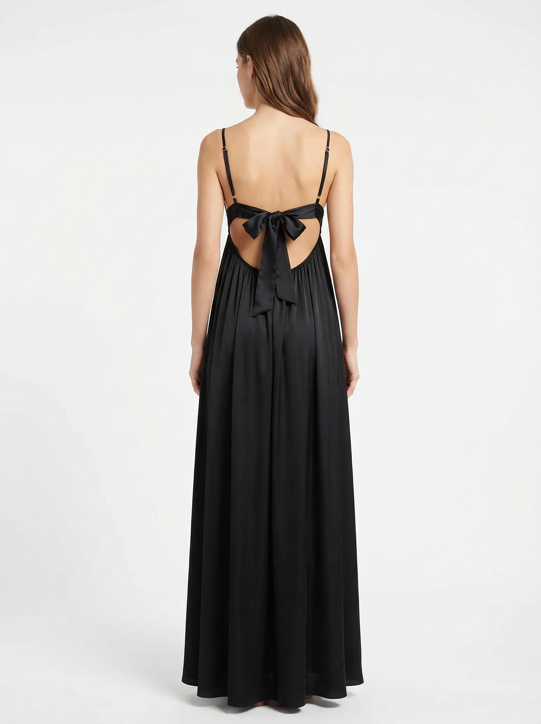 Long Dress lingerie silk satin black ft1520