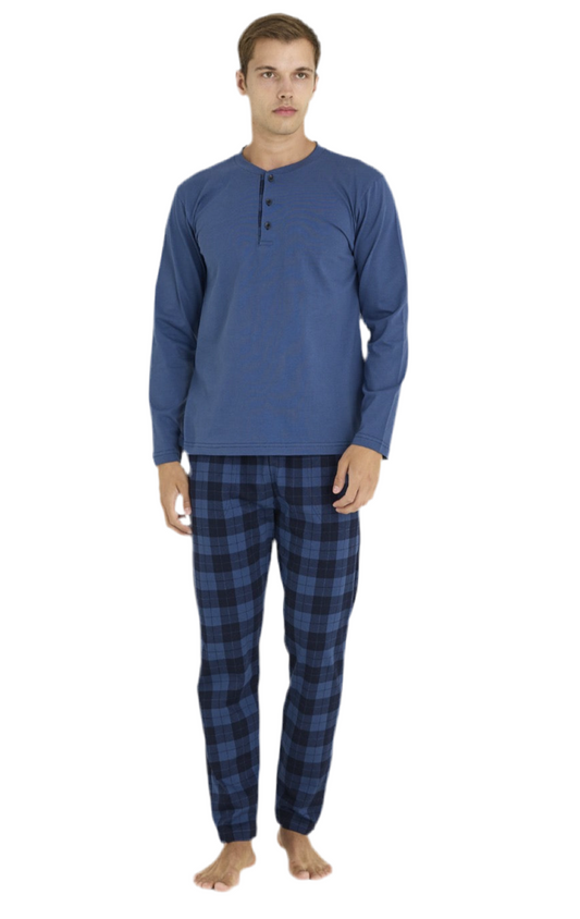 Pajama men Medium Thick made in Turkey -Navy Blue 100% cotton 6020