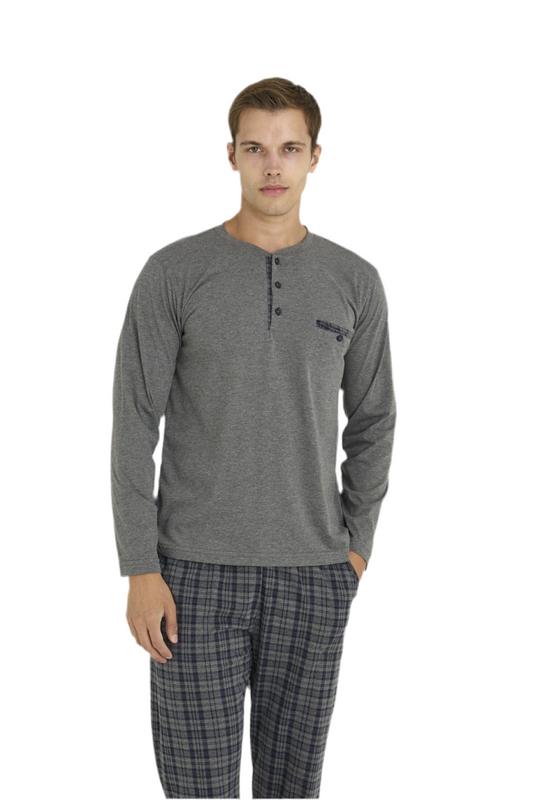 Pajama men soft autumn made in Turkey - Grey 100% cotton 9223