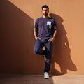 Men's Relaxed Fit purple Lounge Set with Bold Side Print
