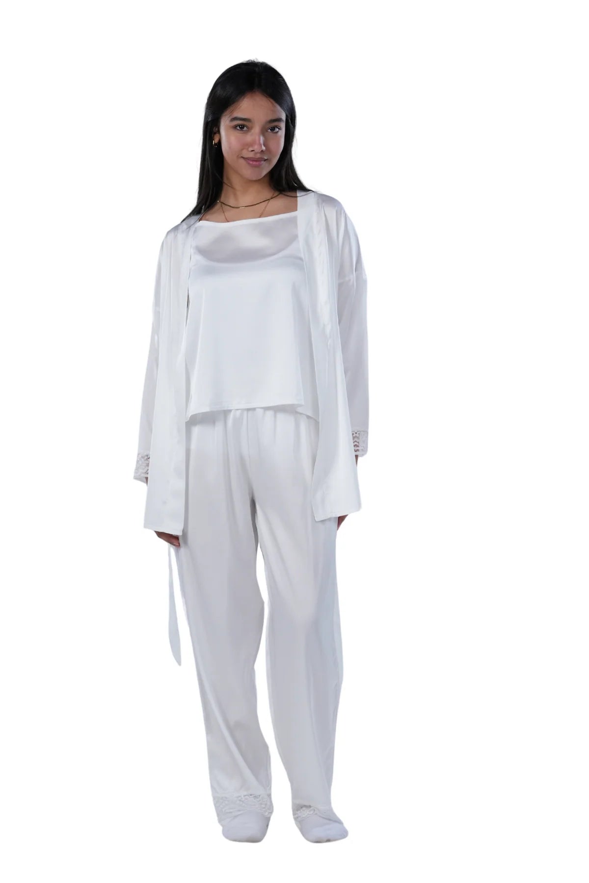 Women's 3-piece Comfort Satin pajamas -white