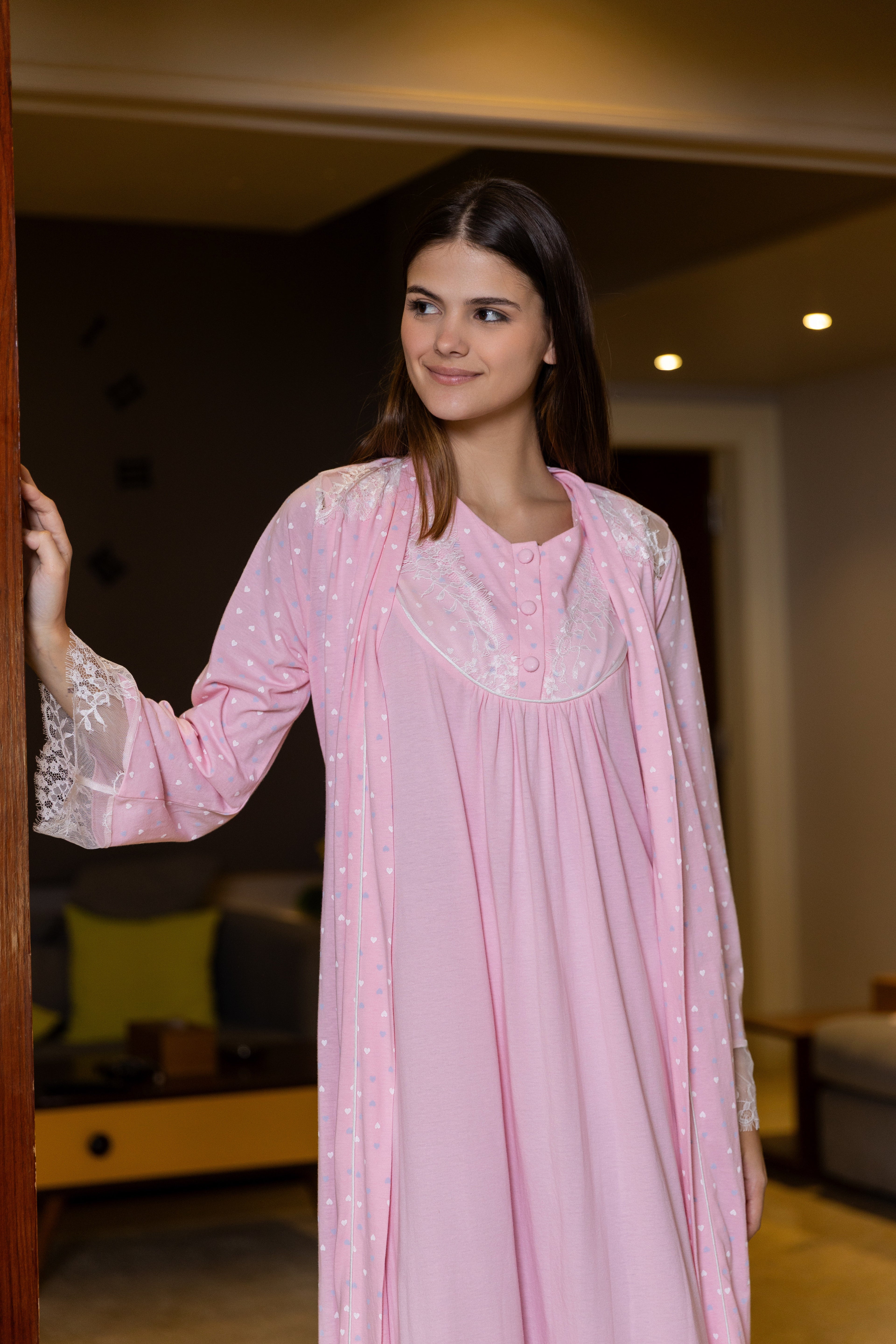 Maternity Set 2Pcs gown and robe pink big size available 17504