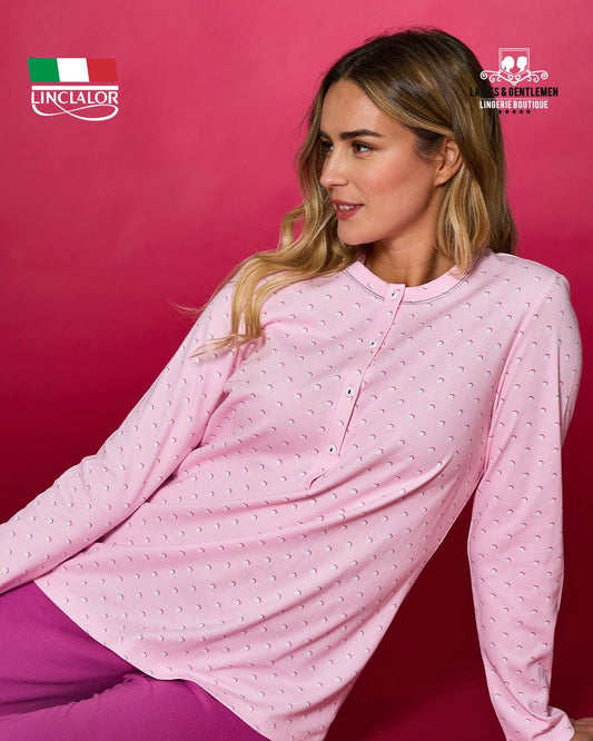Italian Pajama Lincalor Women winter cotton 100% available blue & pink. L92230