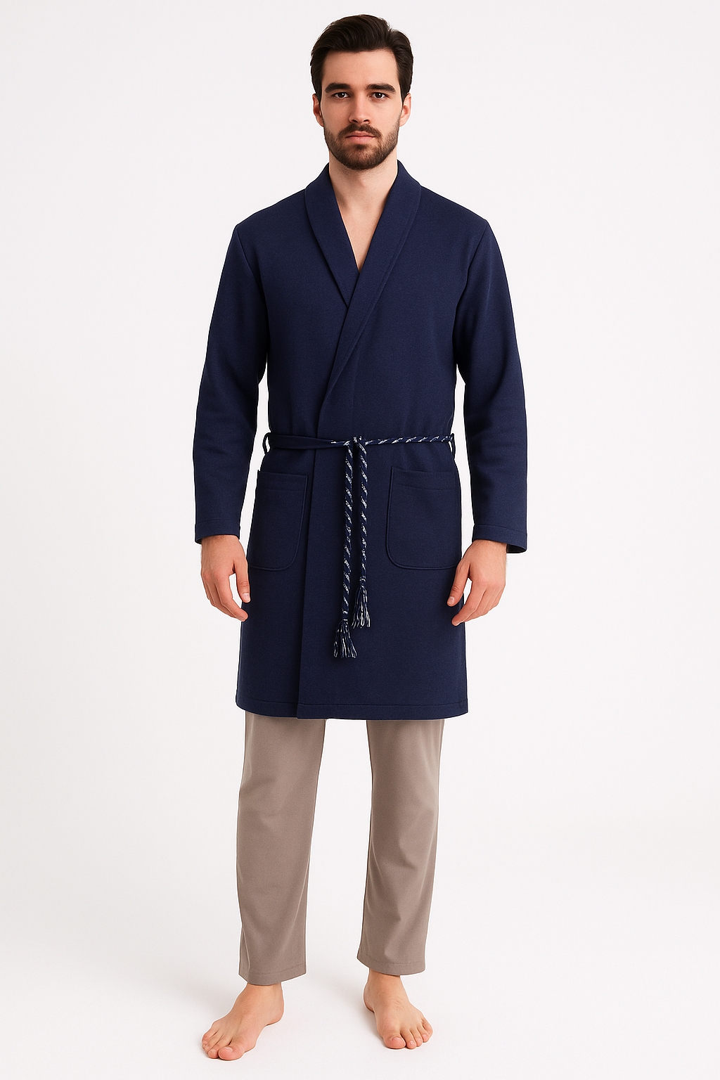 Winter Robe Men In Soft Wool – Navy
