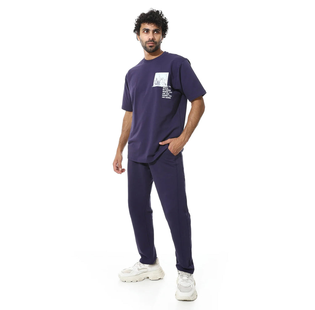 Men's Relaxed Fit purple Lounge Set with Bold Side Print
