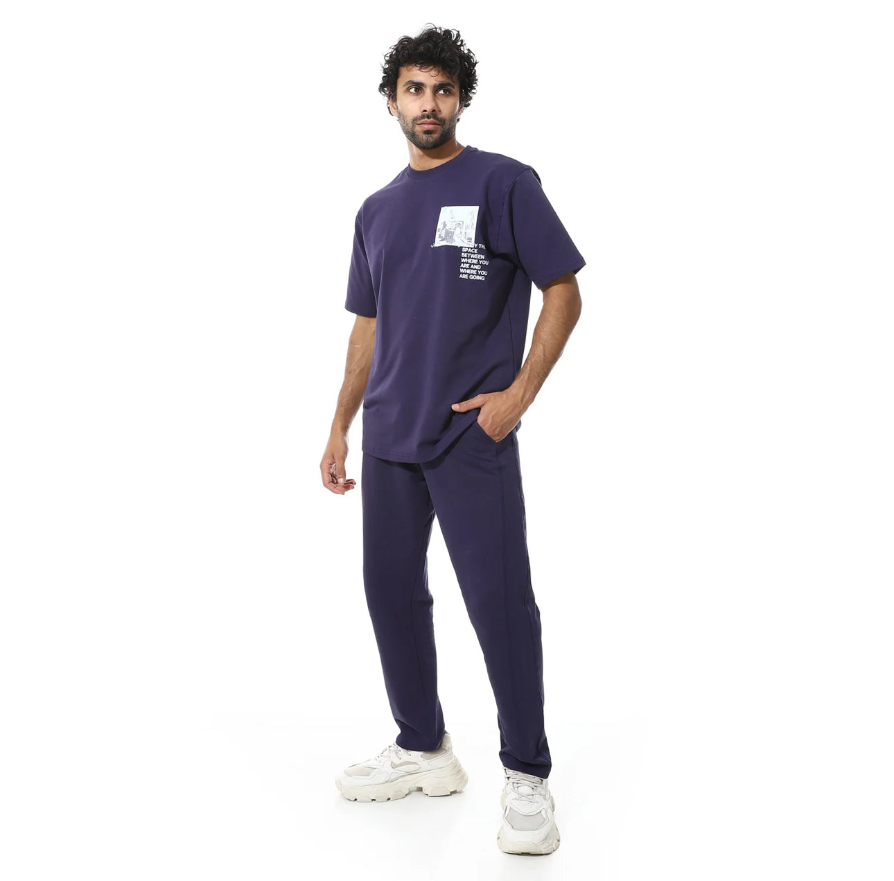 Men's Relaxed Fit purple Lounge Set with Bold Side Print