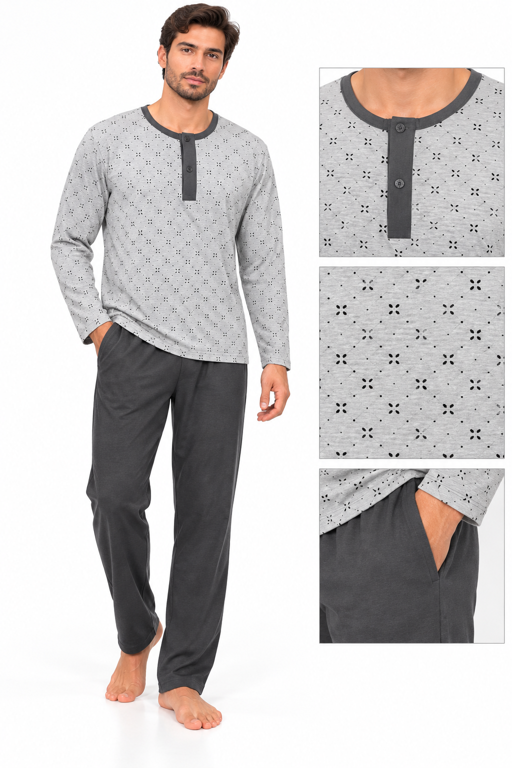 Pajama men autumn - Grey color  100% cotton Sy494