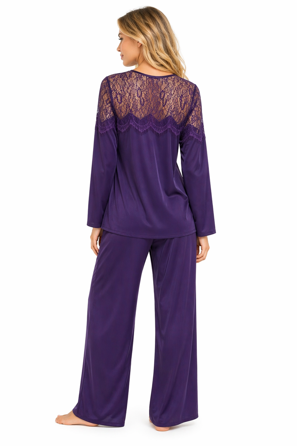 Women Pajama long sleeve silk satin purple 1307