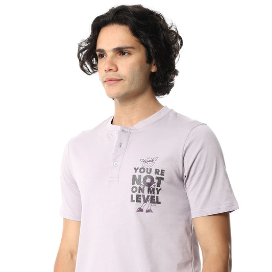 Men’s Cotton Pajama Set – Lavender Henley T-Shirt and Checkered Pants