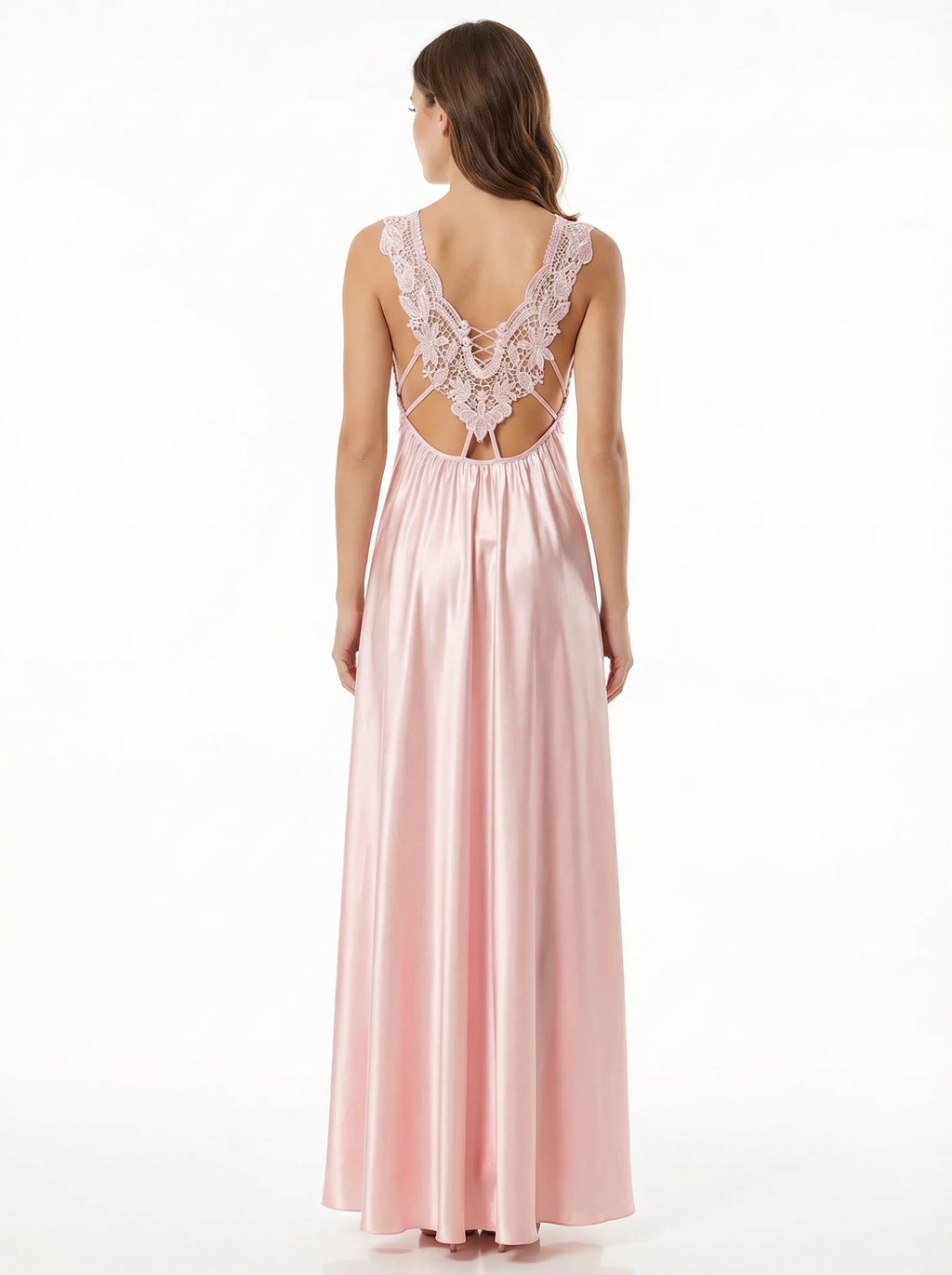 Long Dress lingerie silk satin pink ft5501