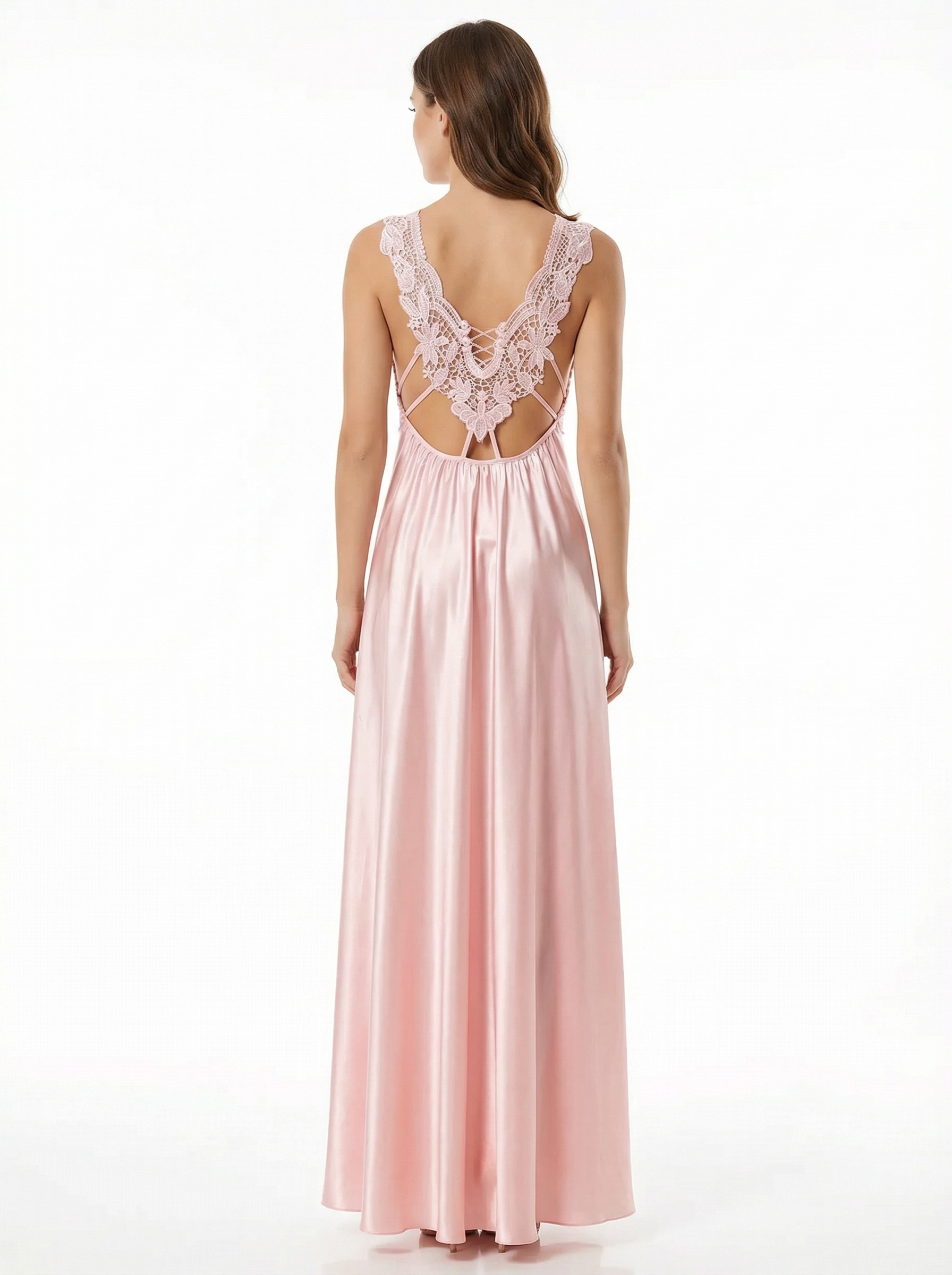 Long Dress lingerie silk satin pink ft5501