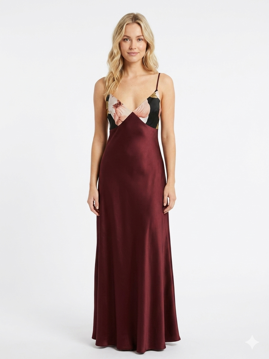 Luxury Chiffon Robe with Silk Satin Set bordo