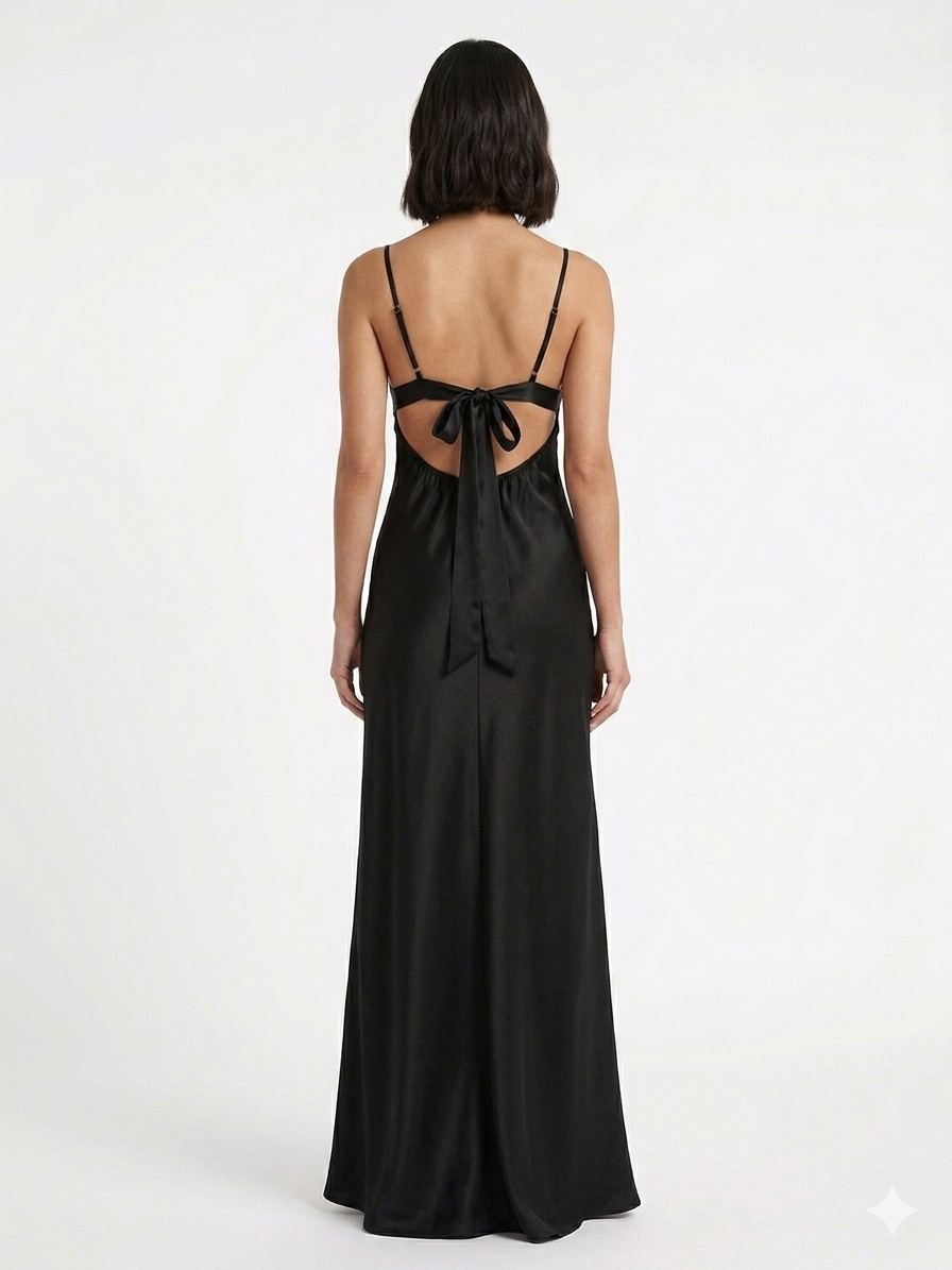 Luxury Chiffon Robe with Silk Satin Set Black
