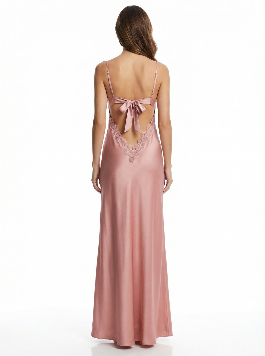 Long Dress lingerie silk satin pink ft1590
