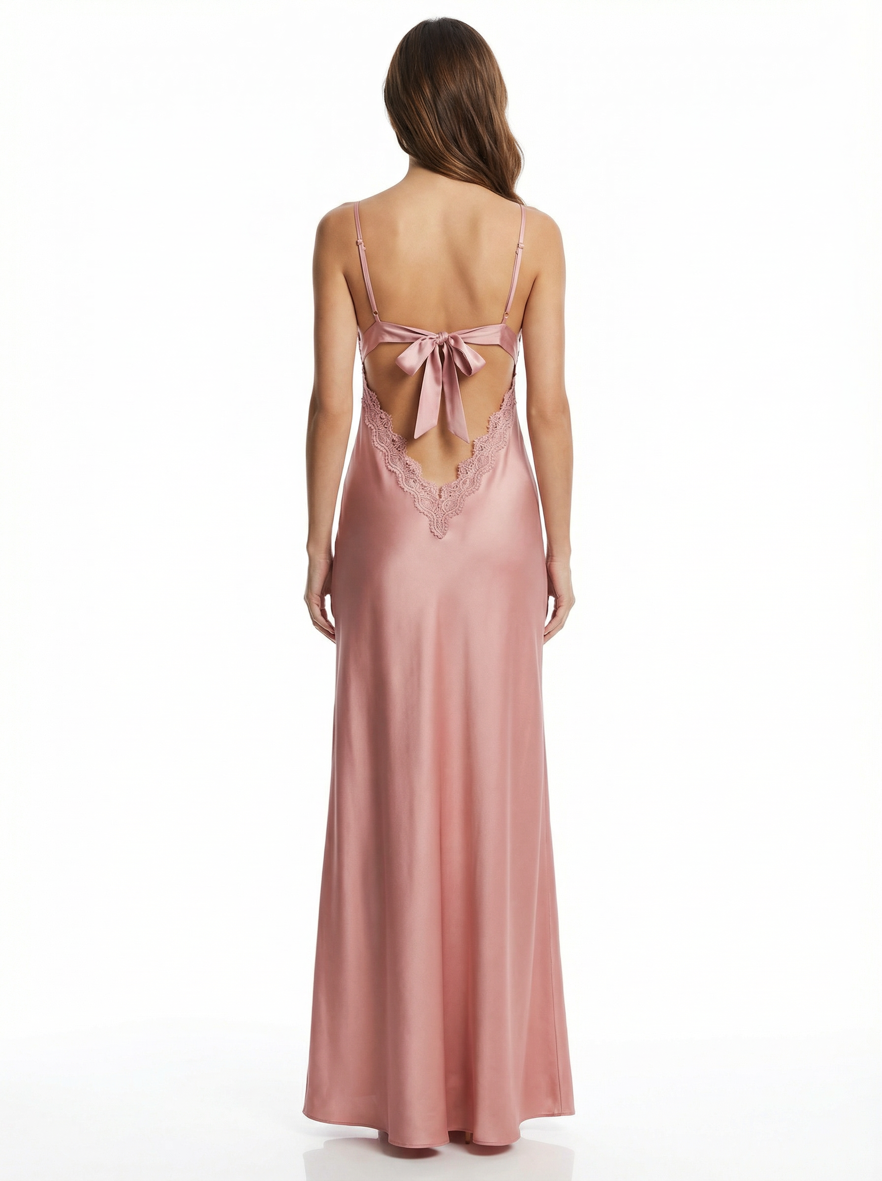 Long Dress lingerie silk satin pink ft1590