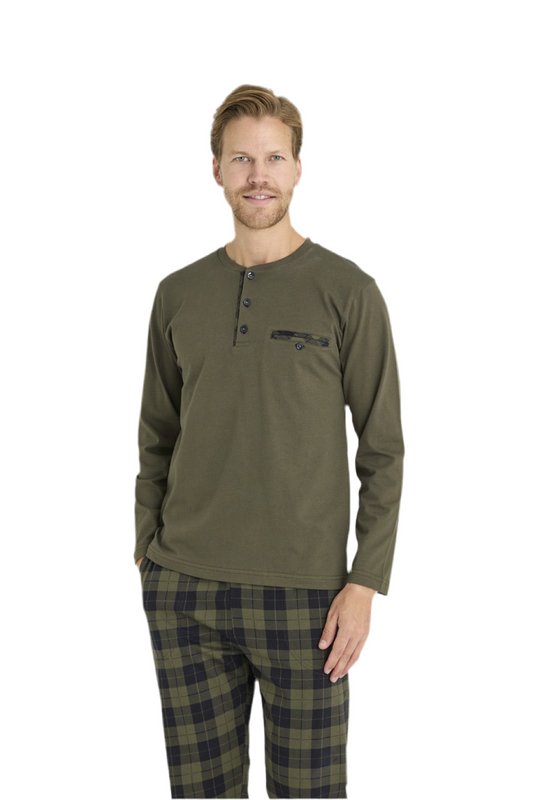 Pajama men Medium Thick made in Turkey - Olive  100% cotton 6010