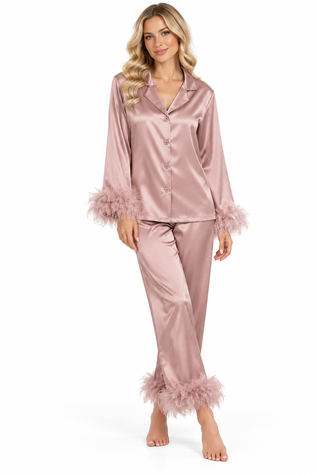 Silk Satin Feather Pajama Set
