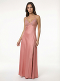Long Dress lingerie silk satin pink ft5510