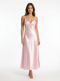 Long Dress lingerie silk satin pink ft5501
