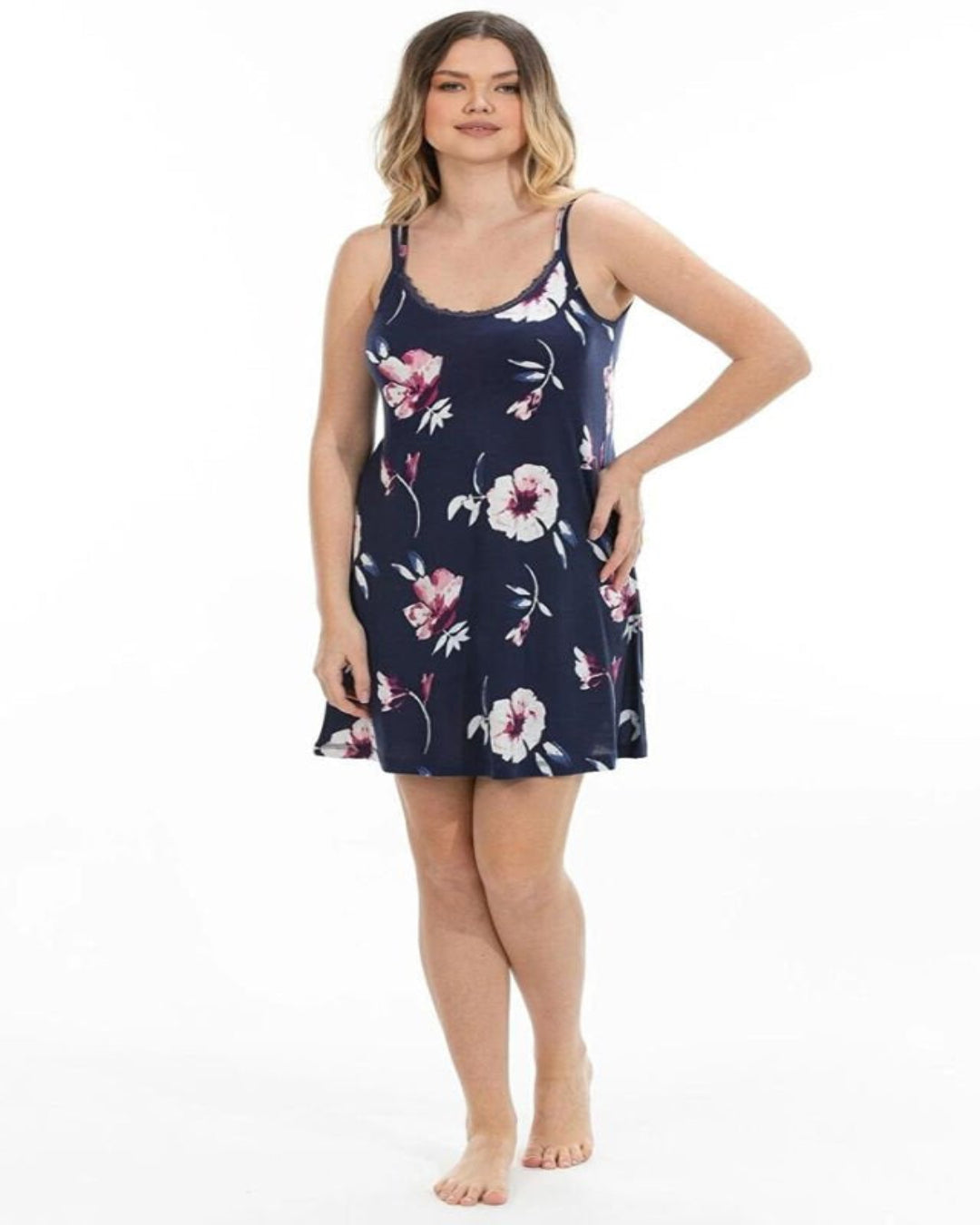 فستان نوم حفر بامبو  أزرق داكن 72067