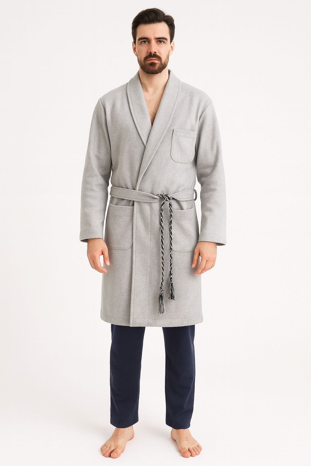 Winter Robe Men In Soft Wool – grey Winter Robe Men In Soft Wool – grey
