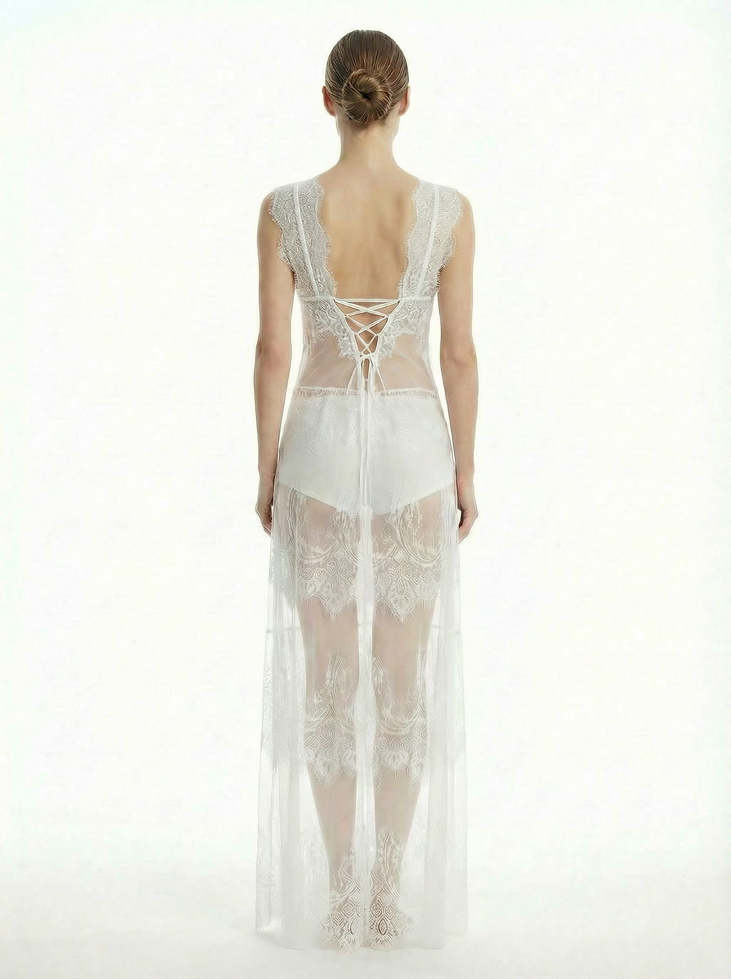Long Dress lingerie chiffon and tulle white ft2504