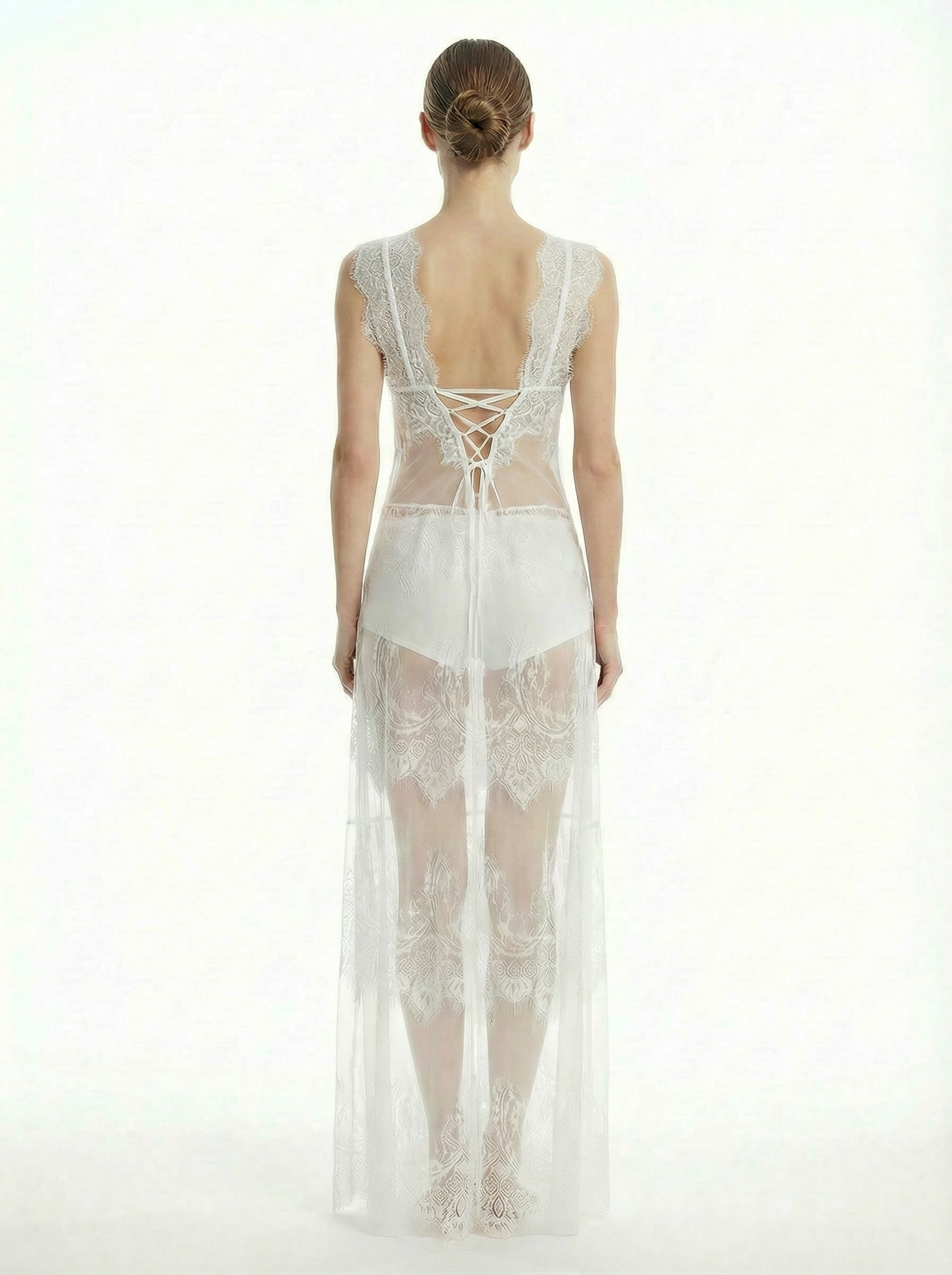 Long Dress lingerie chiffon and tulle white ft2504