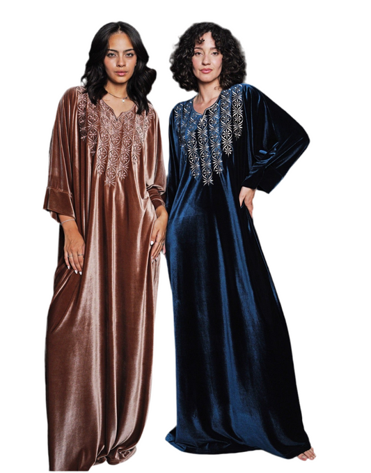 Velvet Jalabya butterfly brown and navy EG16908