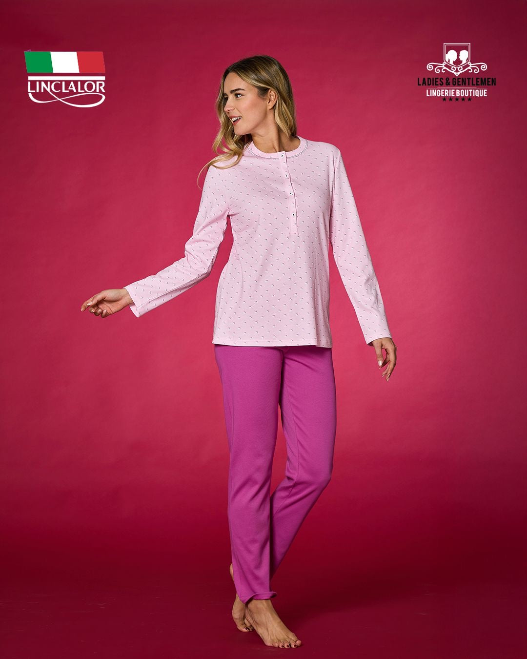 Italian Pajama Lincalor Women winter cotton 100% available blue & pink. L92230