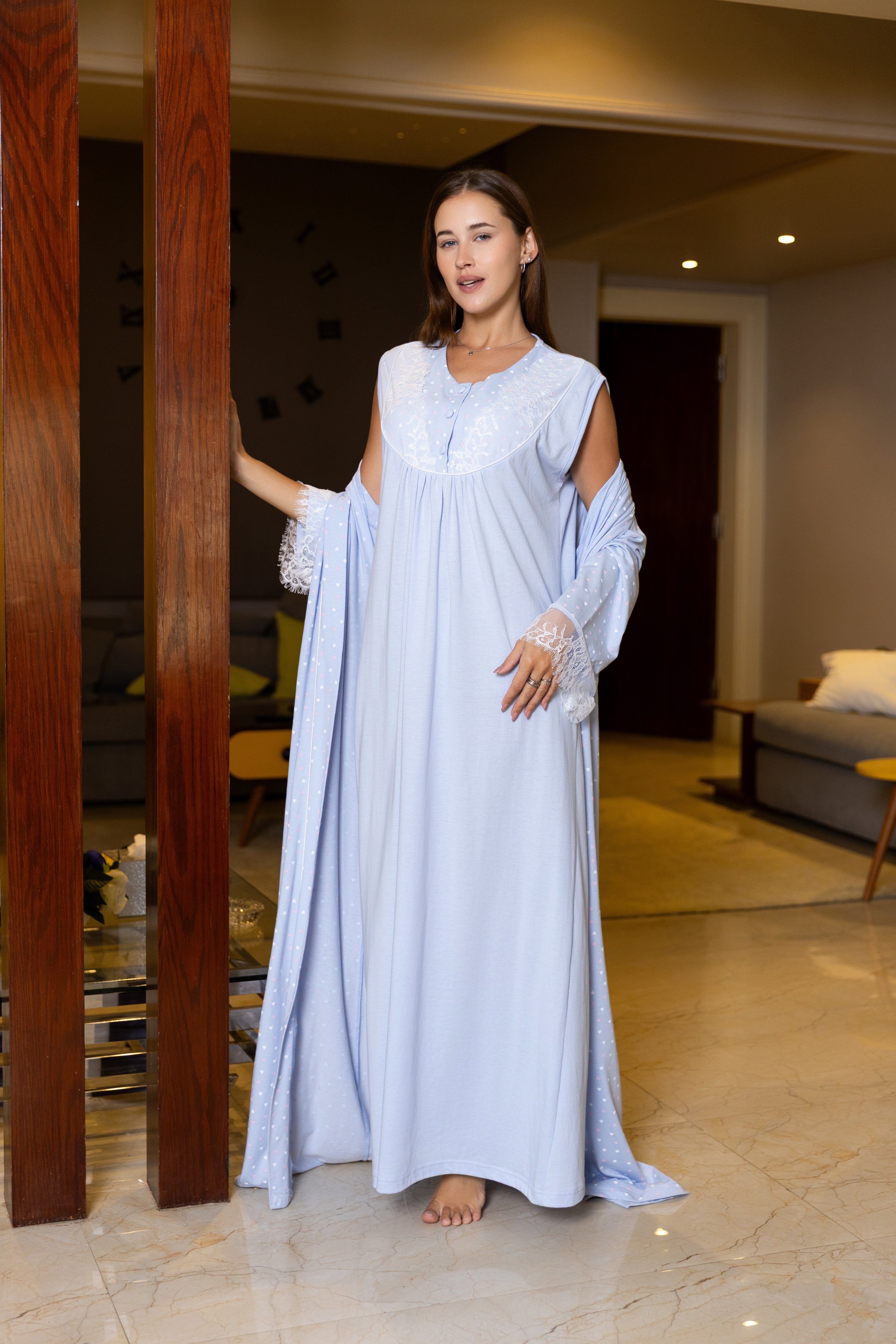 Maternity Set 2Pcs gown and robe blue big size available 17504