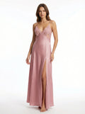 Long Dress lingerie silk satin pink ft1590