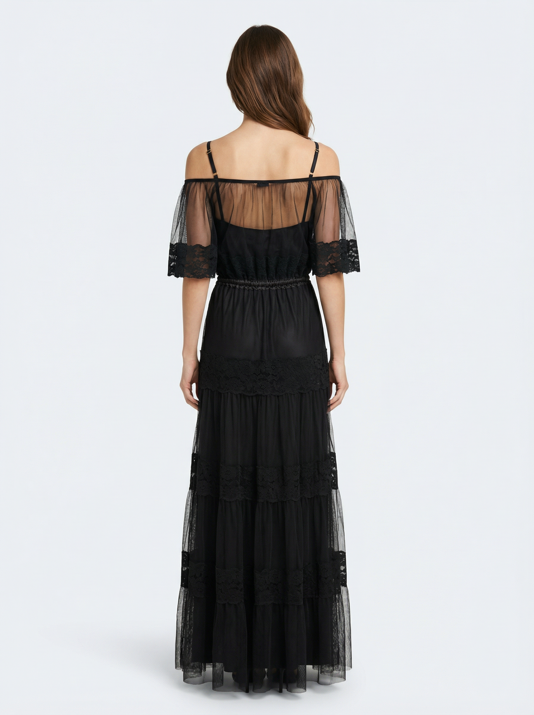 Long Dress lingerie elegant chiffon dress&tulle with lining gown ft2531