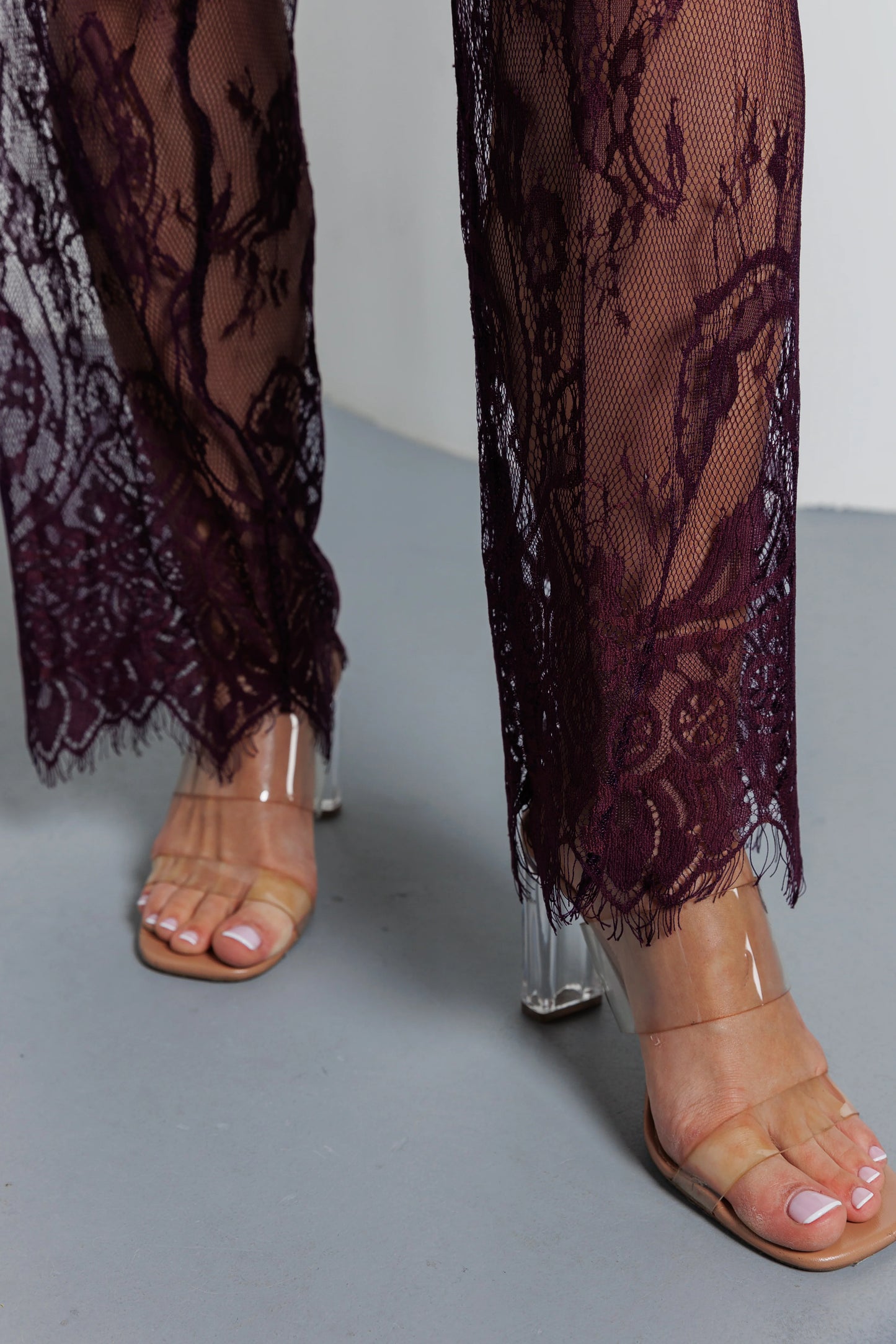 Long Lace Pajamas Set - purple
