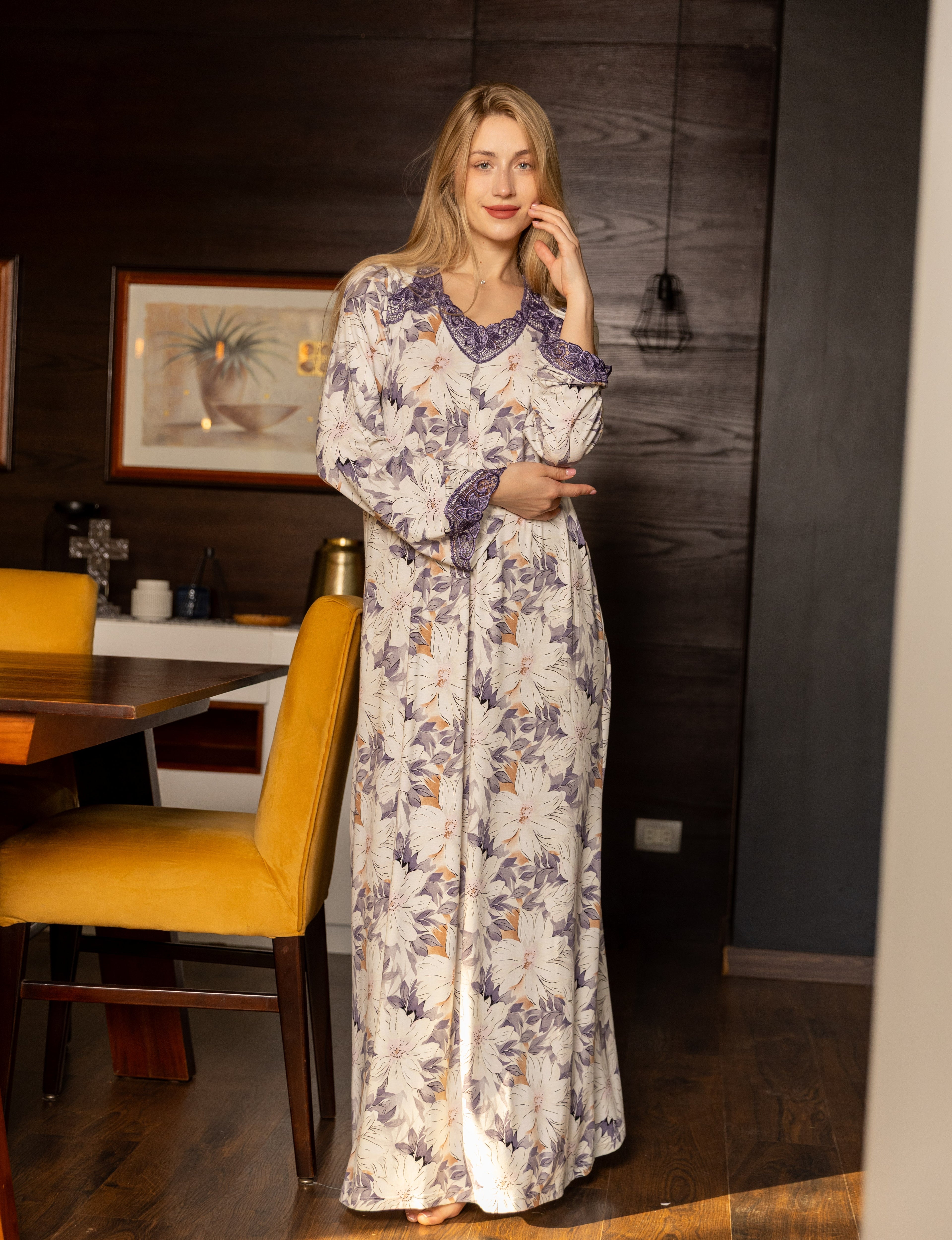 Home dress summer long sleeve women printed available big size17960