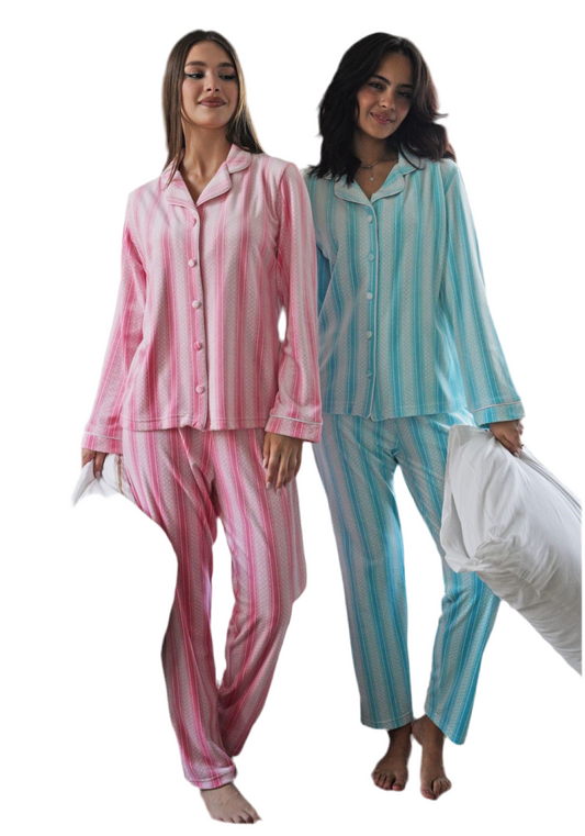 Riviera striped pajama women set, available in baby blue and pink Eg16720