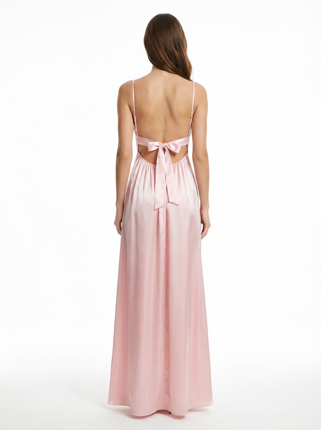 Long Dress lingerie silk satin pink ft1588