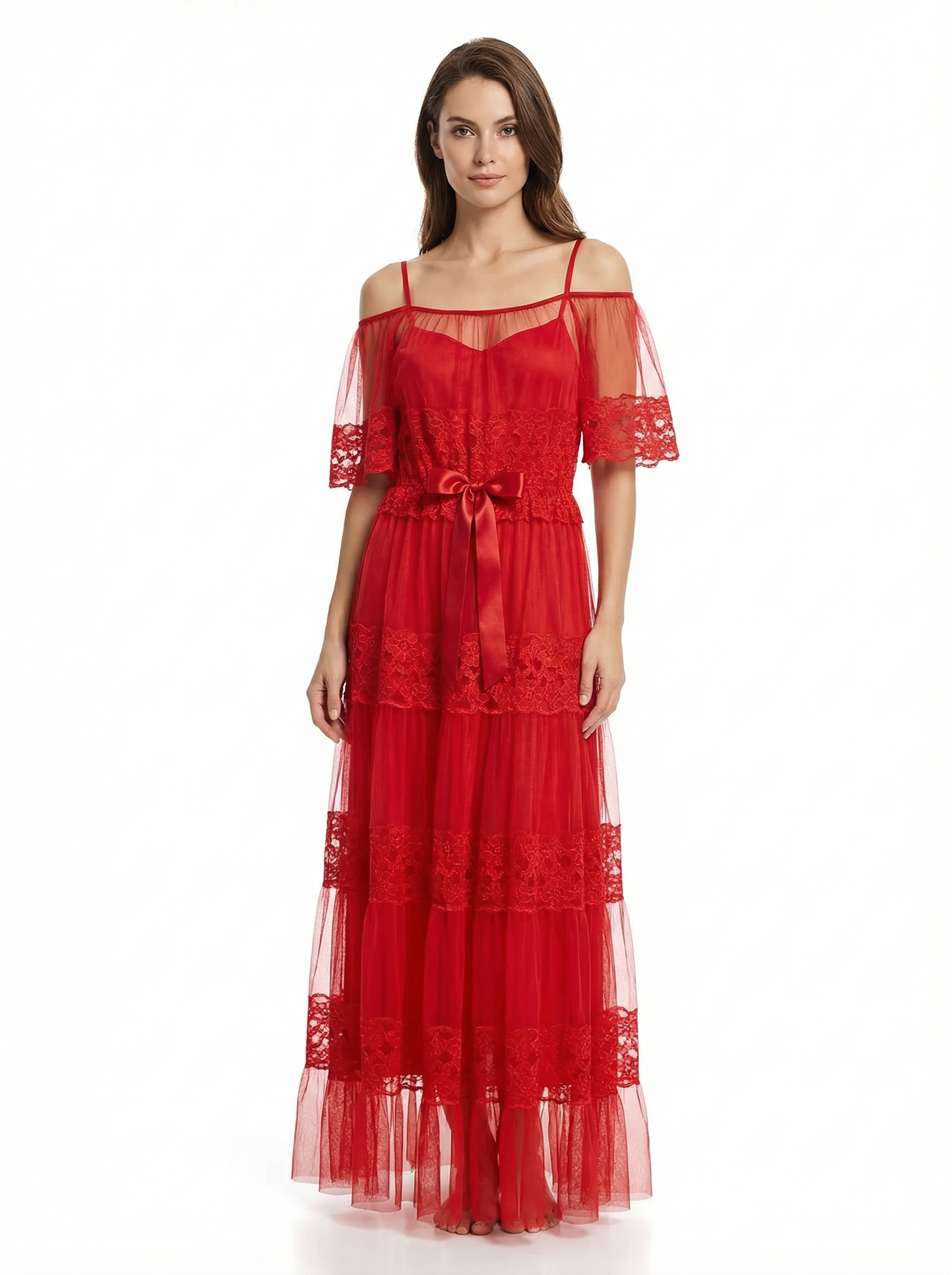 Long Dress lingerie elegant chiffon dress&tulle with lining gown ft2531
