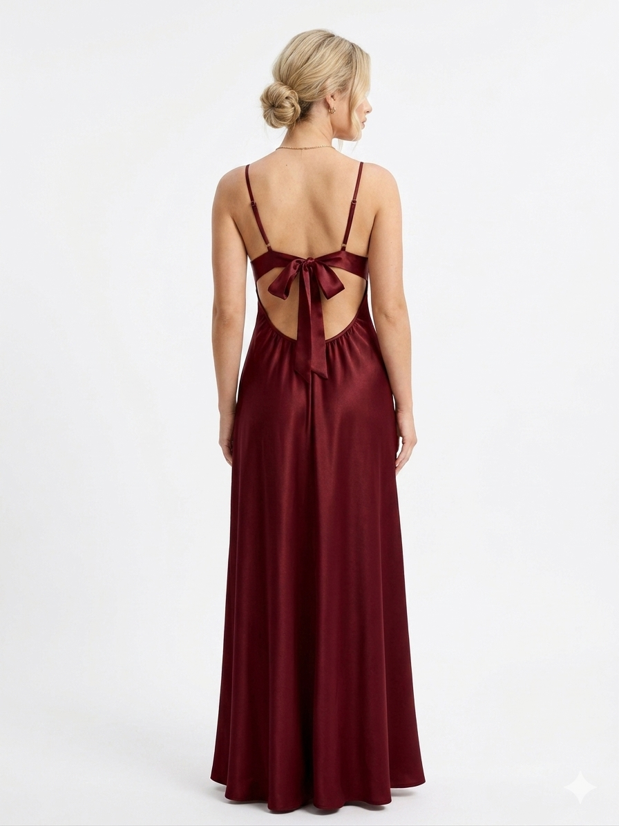 Luxury Chiffon Robe with Silk Satin Set bordo