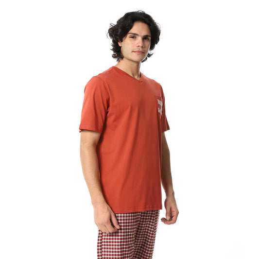 Men's Cotton Pajama Set – “Born Wild” V-Neck T-Shirt & Checkered Pants