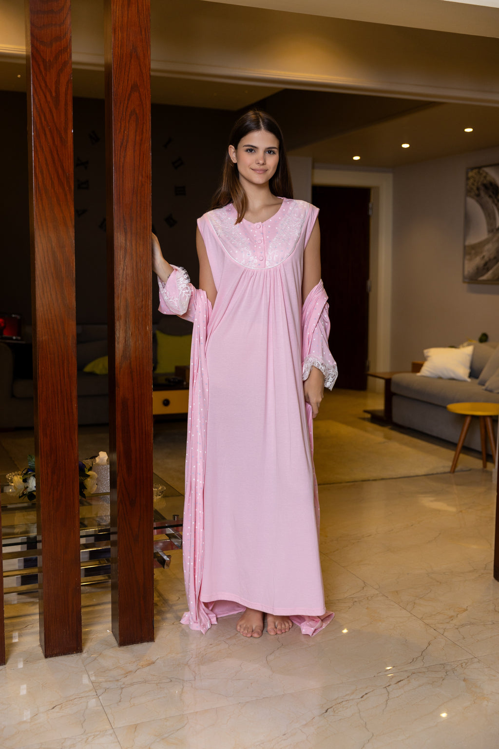 Maternity Set 2Pcs gown and robe pink big size available 17504